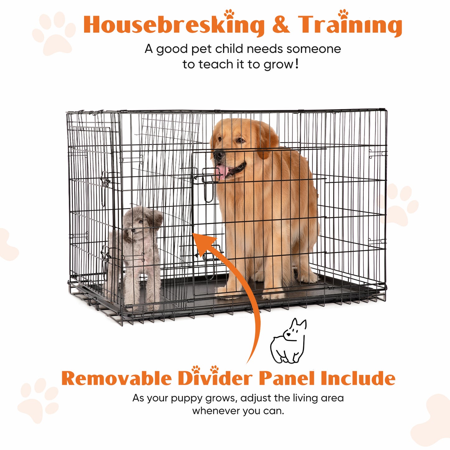 Foldable Double-Door Dog Crate β Heavy-Duty Metal Kennel with Divider & Removable Tray (Multiple Sizes)