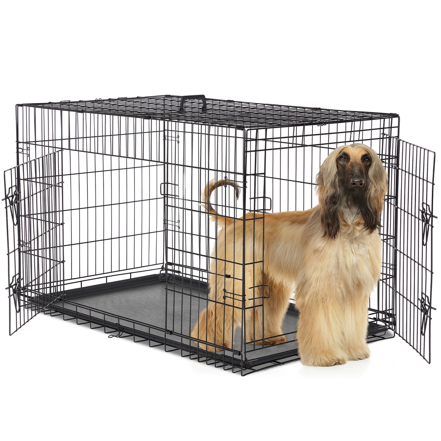 Foldable Double-Door Dog Crate β Heavy-Duty Metal Kennel with Divider & Removable Tray (Multiple Sizes)