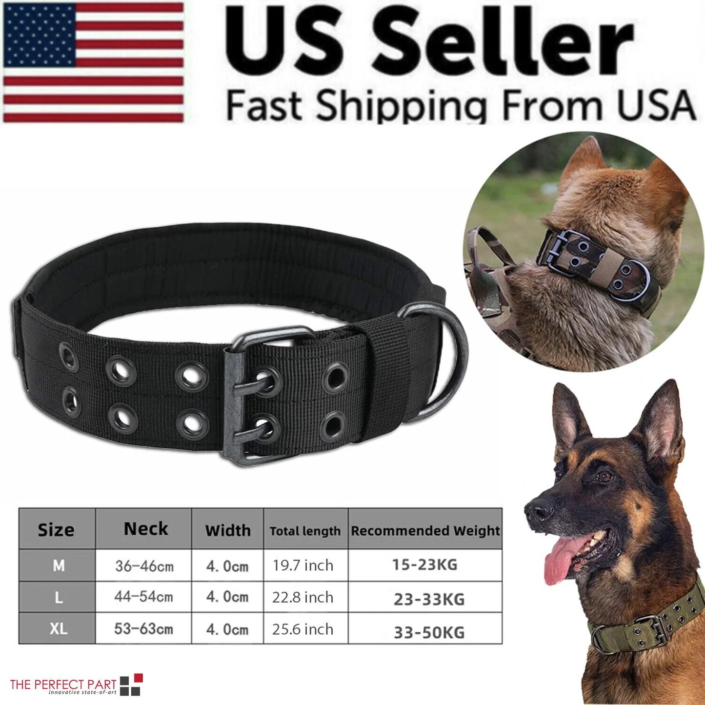 Jack & Susy™ Tactical Heavy-Duty Dog Collar – 2" Wide Military-Grade Nylon with Metal Buckle (K9 Training Collar)