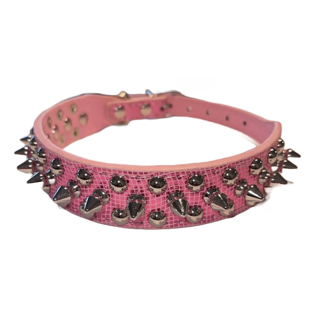 Jack & Susy™ Spiked Studded Leather Dog Collar – Adjustable PU Collar with Rivets for Small to Large Dogs