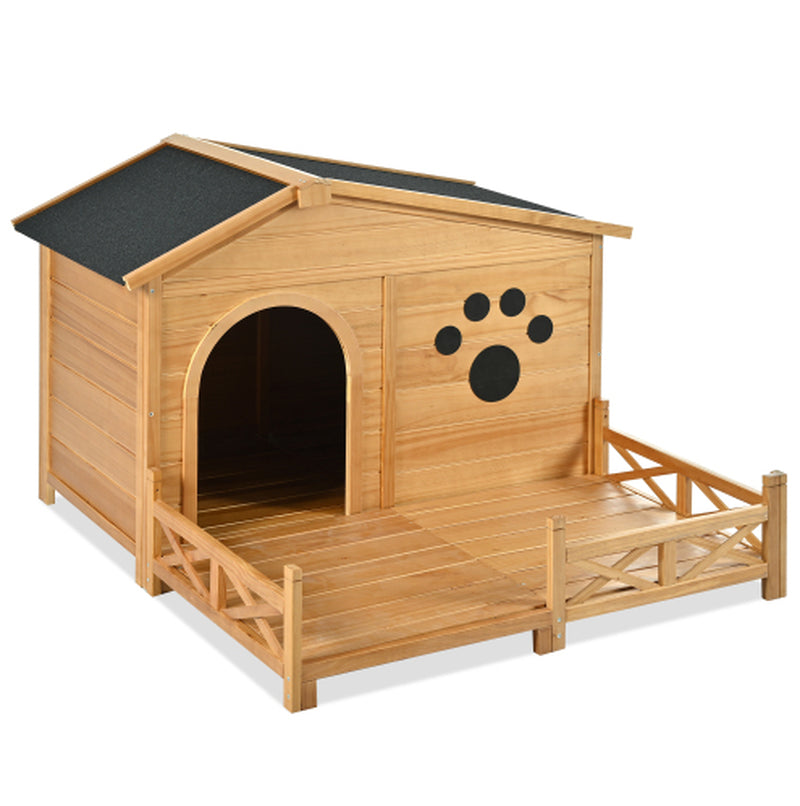 Jack & Susy™ 48" Wooden Dog House with Porch – Weatherproof Pine Kennel with Asphalt Roof for Medium Dogs (Up to 66 lbs)