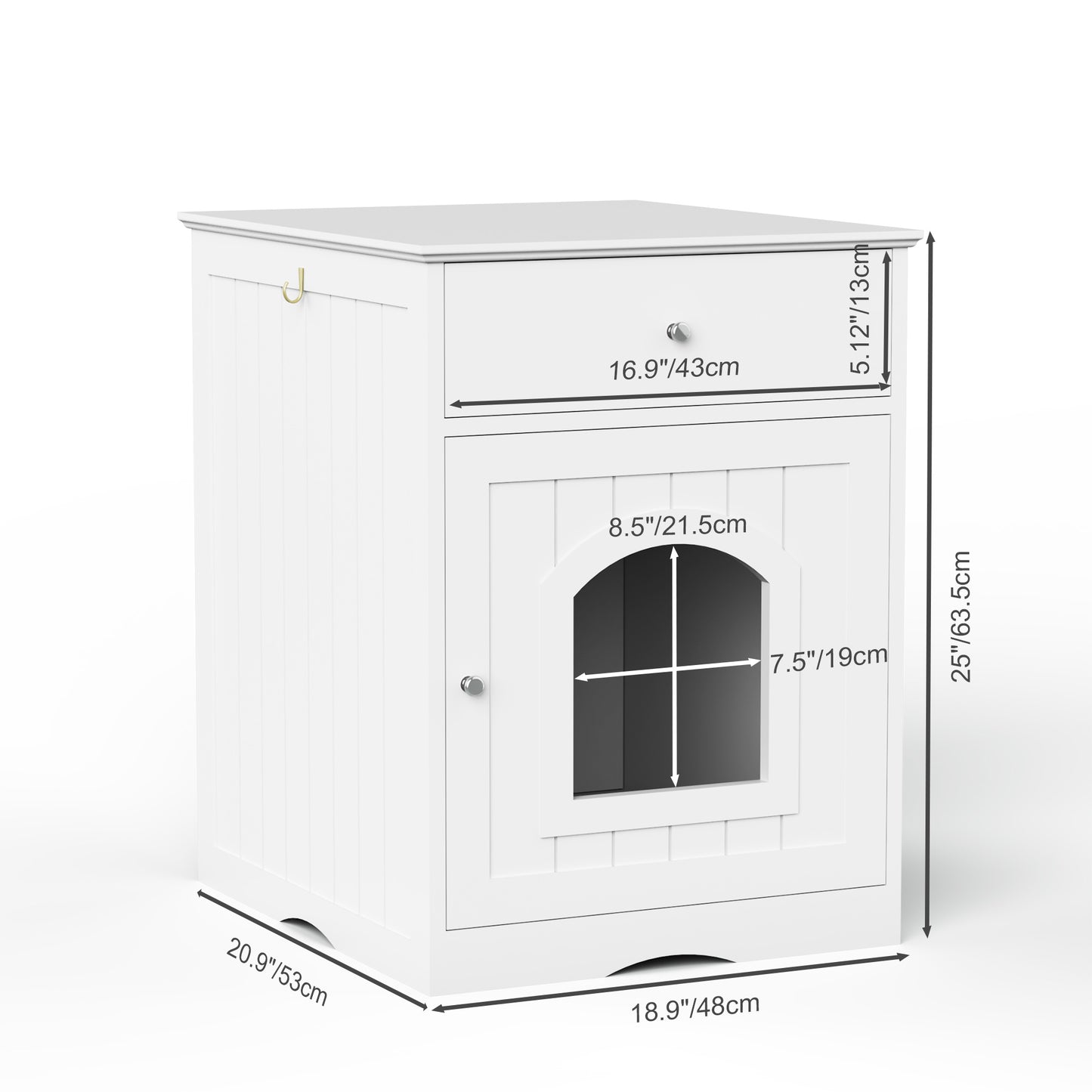 Jack & Susy™ Wooden Cat Litter Box Enclosure with Drawers – Stylish Pet House & Bedside Table for Indoor Cats (White)