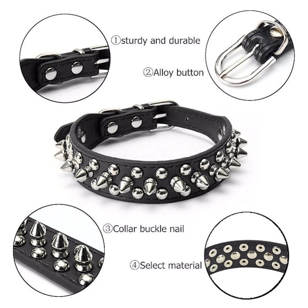 Jack & Susy™ Spiked Studded Leather Dog Collar – Adjustable PU Collar with Rivets for Small to Large Dogs