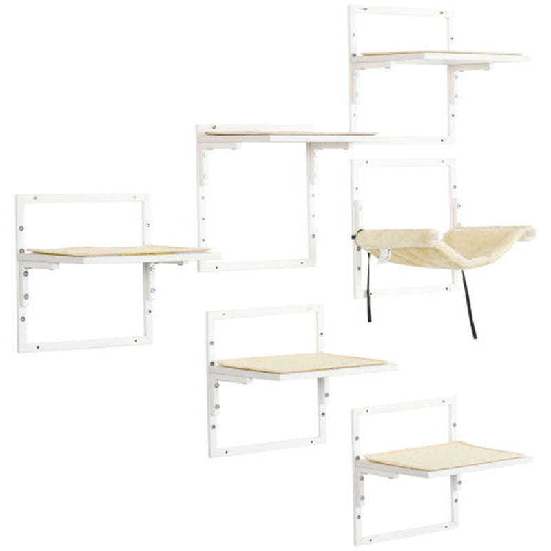 Jack & Susy™ 6-Piece Modern Cat Wall Shelves Set with Hammock – Adjustable Climbing Platforms & Perches for Indoor Cats (Cream White)