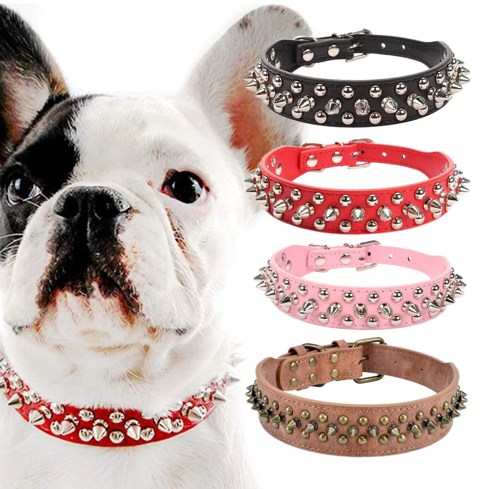 Jack & Susy™ Spiked Studded Leather Dog Collar – Adjustable PU Collar with Rivets for Small to Large Dogs