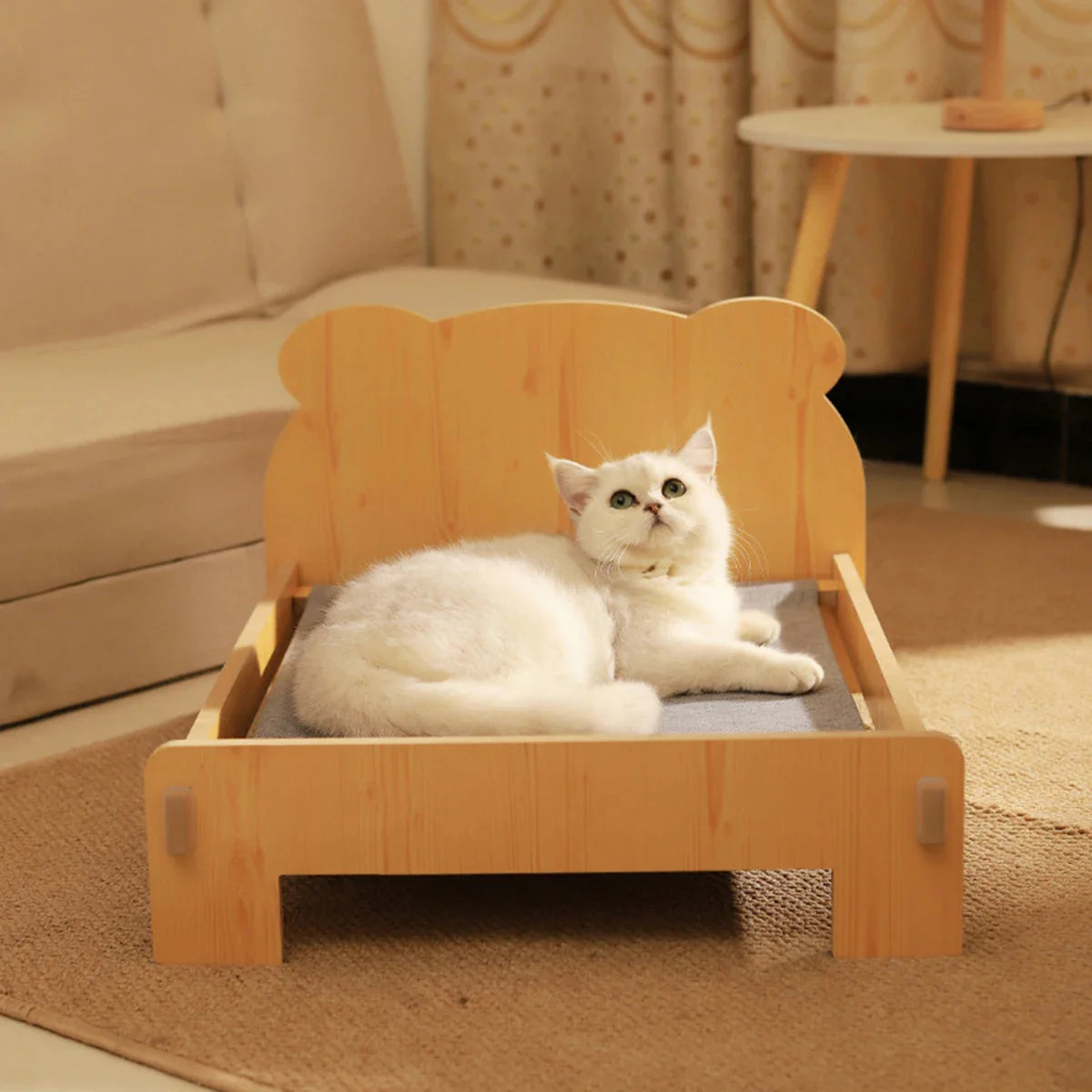 Cat & Dog Bed – Wooden Indoor Pet Furniture with Teddy Bear Pattern, Comfortable & Durable