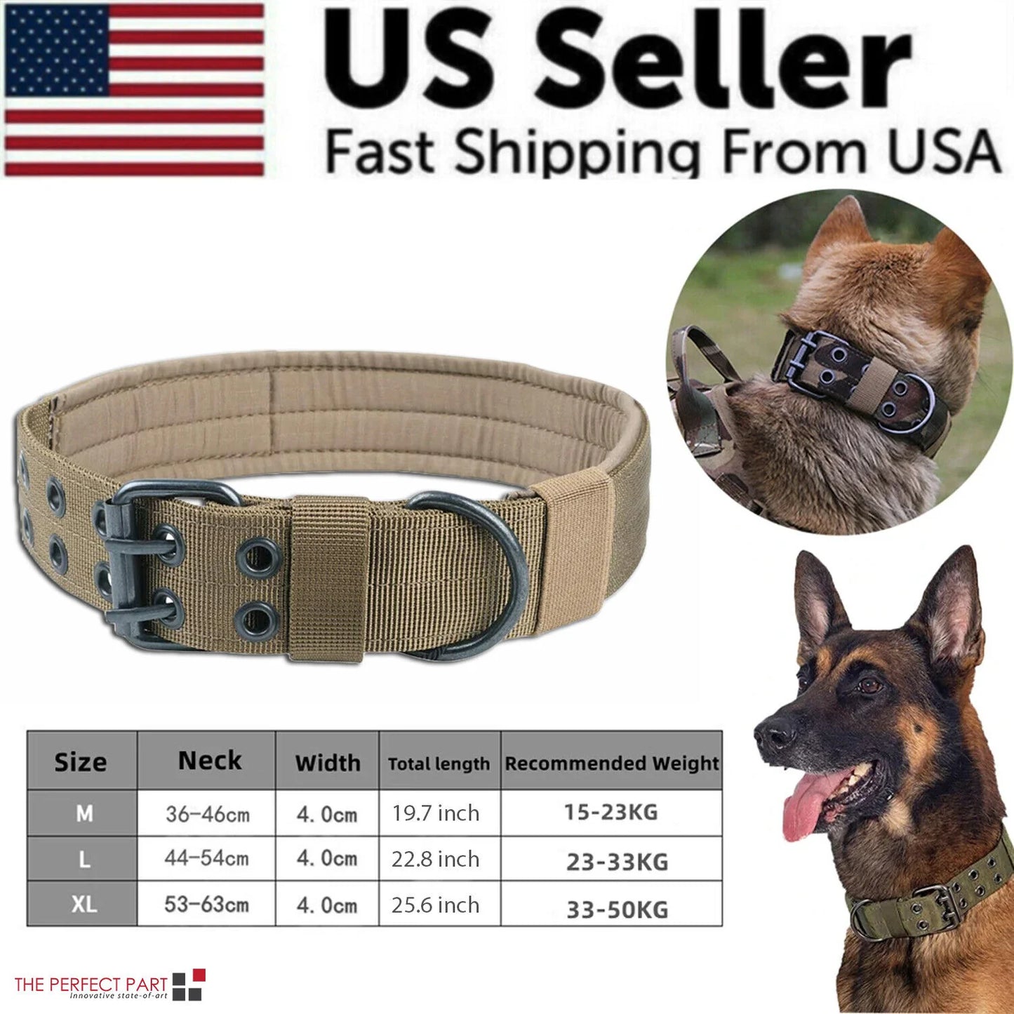 Jack & Susy™ Tactical Heavy-Duty Dog Collar – 2" Wide Military-Grade Nylon with Metal Buckle (K9 Training Collar)