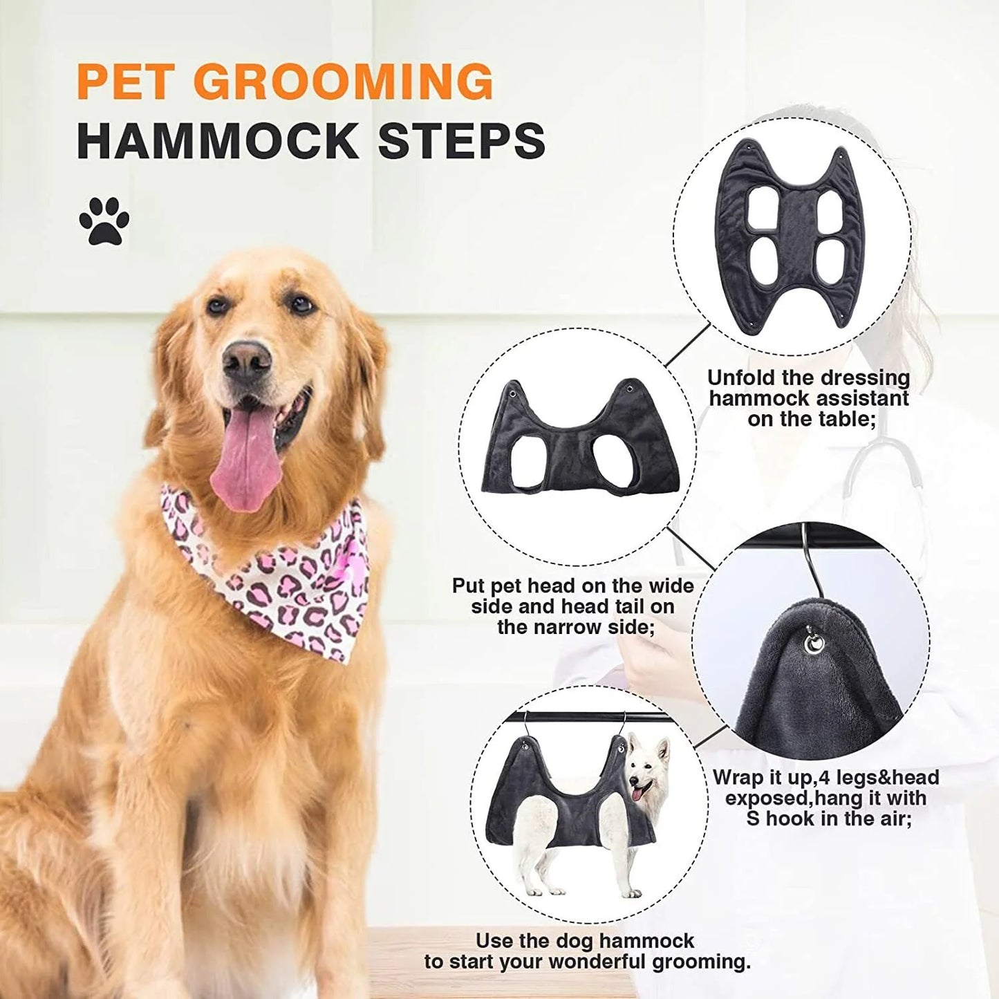 Jack & Susy™ Pet Grooming Hammock – Breathable Hanging Harness for Easy Home Grooming, Nail Trimming & Bathing