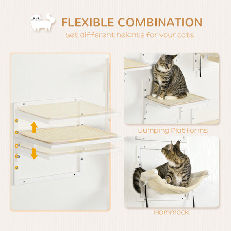 Jack & Susy™ 6-Piece Modern Cat Wall Shelves Set with Hammock – Adjustable Climbing Platforms & Perches for Indoor Cats (Cream White)