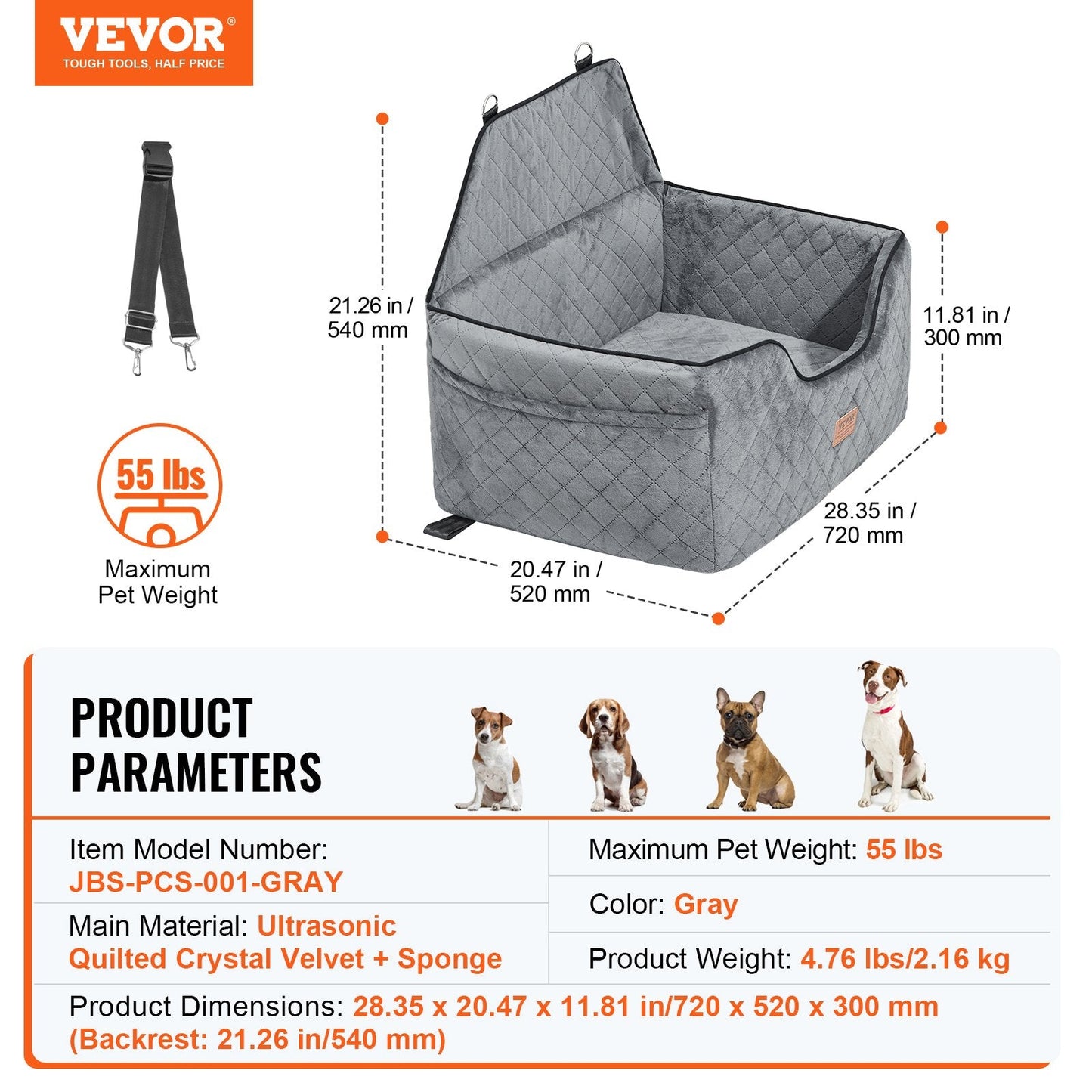 Jack & Susy™ Luxury Dog Booster Car Seat – Secure, Comfortable & Stylish Travel Seat for Medium and Large Dogs (Up to 55 lbs)