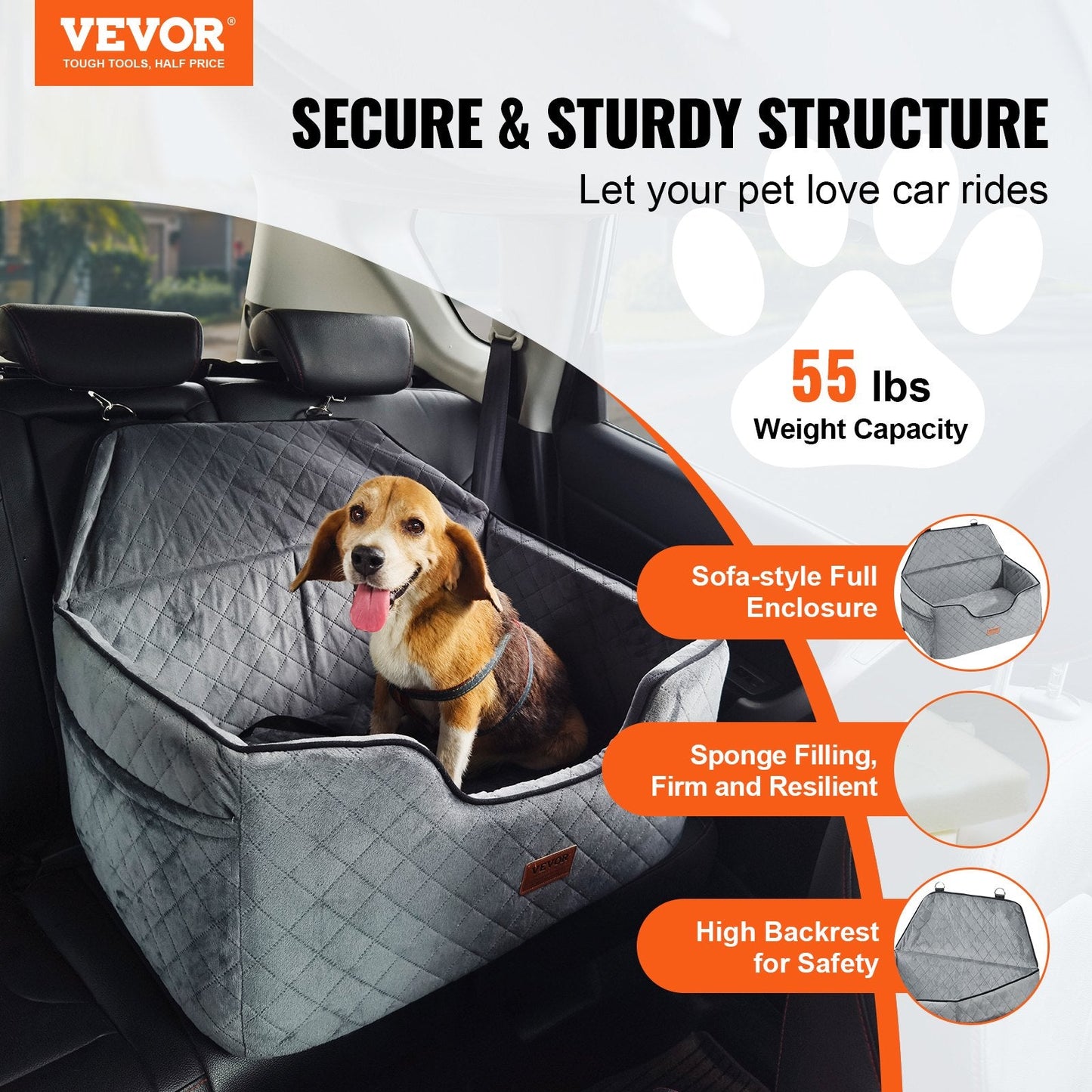 Jack & Susy™ Luxury Dog Booster Car Seat – Secure, Comfortable & Stylish Travel Seat for Medium and Large Dogs (Up to 55 lbs)