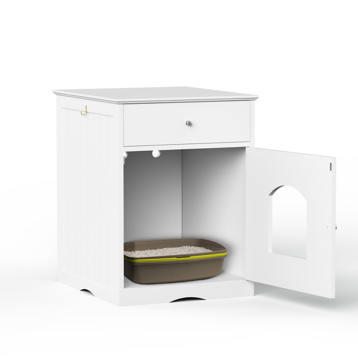 Jack & Susy™ Wooden Cat Litter Box Enclosure with Drawers – Stylish Pet House & Bedside Table for Indoor Cats (White)