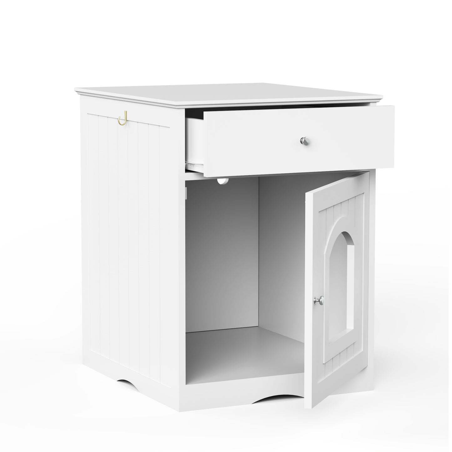 Jack & Susy™ Wooden Cat Litter Box Enclosure with Drawers – Stylish Pet House & Bedside Table for Indoor Cats (White)