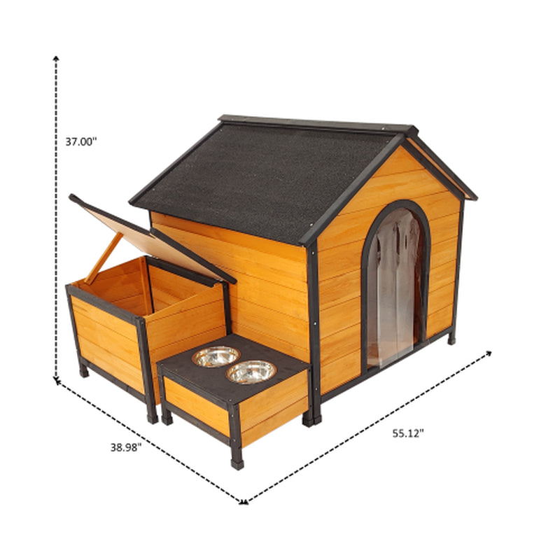 Jack & Susy™ Luxury Wooden Dog House with Playground – Spacious Outdoor Kennel with Feeding Station & Toy Storage (For Multiple Dogs)