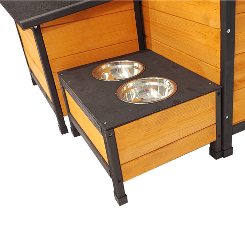 Jack & Susy™ Luxury Wooden Dog House with Playground – Spacious Outdoor Kennel with Feeding Station & Toy Storage (For Multiple Dogs)
