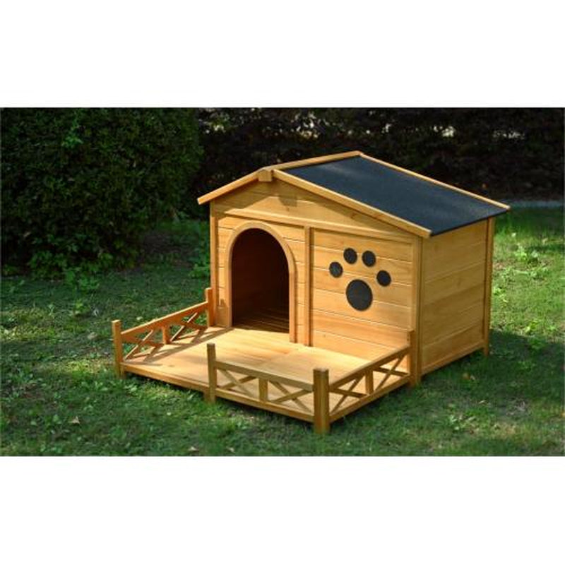 Jack & Susy™ 48" Wooden Dog House with Porch – Weatherproof Pine Kennel with Asphalt Roof for Medium Dogs (Up to 66 lbs)