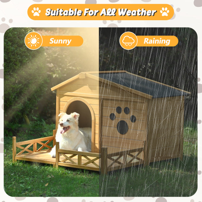 Jack & Susy™ 48" Wooden Dog House with Porch – Weatherproof Pine Kennel with Asphalt Roof for Medium Dogs (Up to 66 lbs)