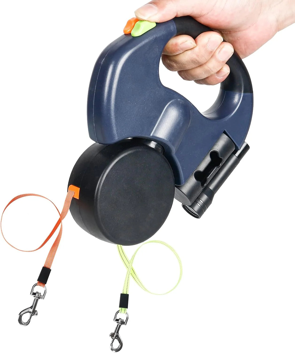 Jack & Susy™ Dual Retractable Dog Leash – 360° Tangle-Free Double Walking Lead with Reflective Strips & LED Light