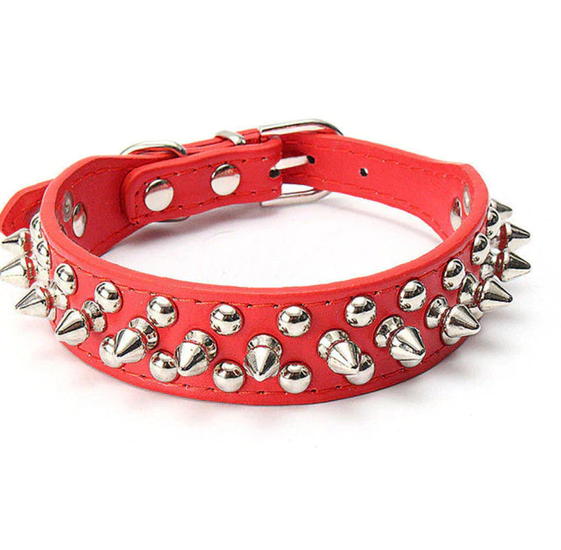 Jack & Susy™ Spiked Studded Leather Dog Collar – Adjustable PU Collar with Rivets for Small to Large Dogs