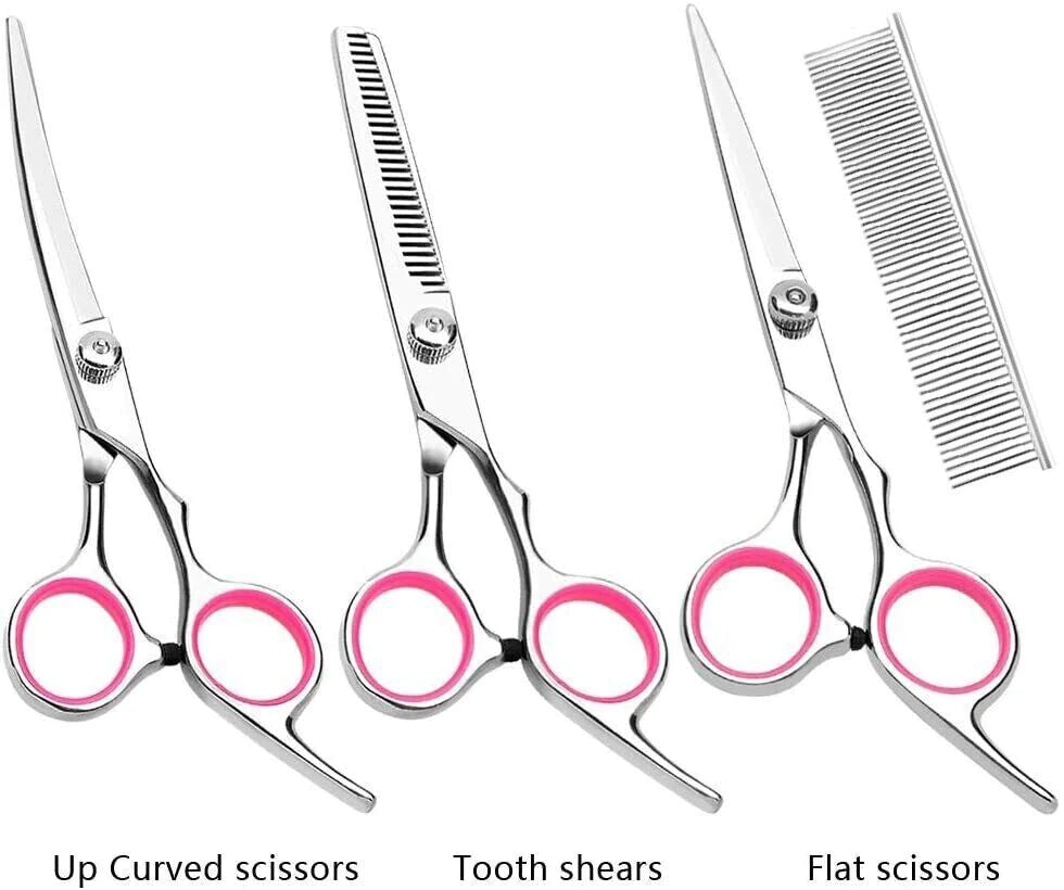 Premium Pet Grooming Scissors Kit β 7β Stainless Steel Straight, Curved & Thinning Shears with Comb & Case