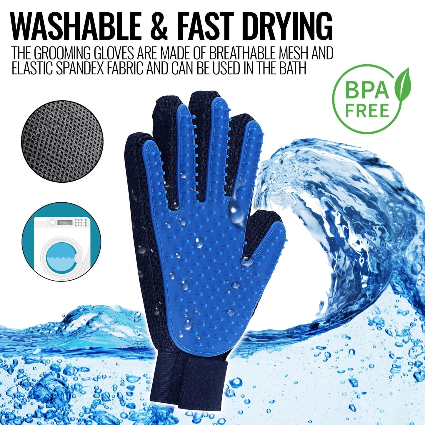 Jack & Susy™ Pet Grooming Gloves – Gentle Deshedding & Massage Gloves for Dogs, Cats & Horses (Pair)