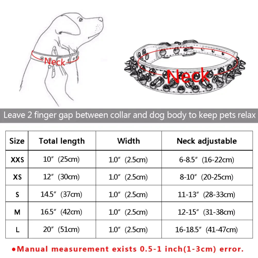 Jack & Susy™ Spiked Studded Leather Dog Collar – Adjustable PU Collar with Rivets for Small to Large Dogs