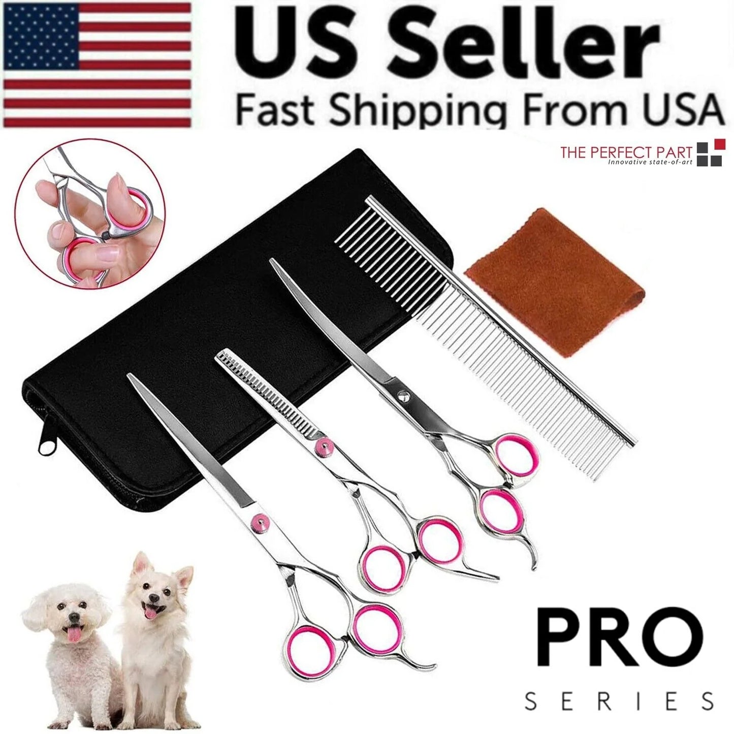 Premium Pet Grooming Scissors Kit β 7β Stainless Steel Straight, Curved & Thinning Shears with Comb & Case