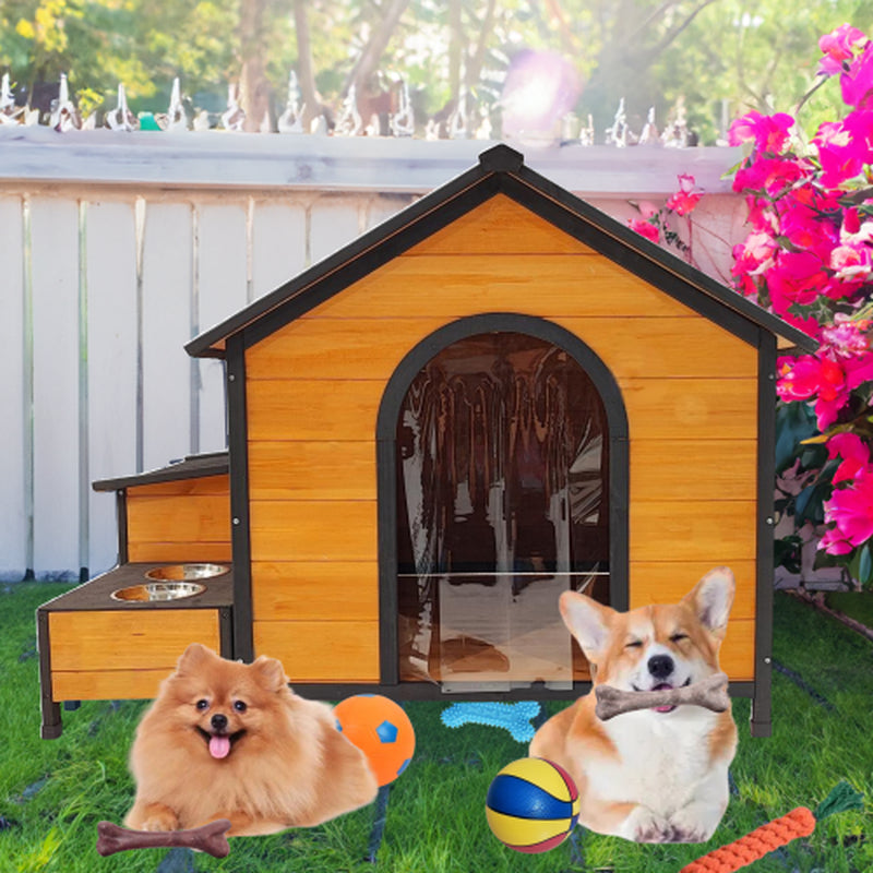 Jack & Susy™ Luxury Wooden Dog House with Playground – Spacious Outdoor Kennel with Feeding Station & Toy Storage (For Multiple Dogs)