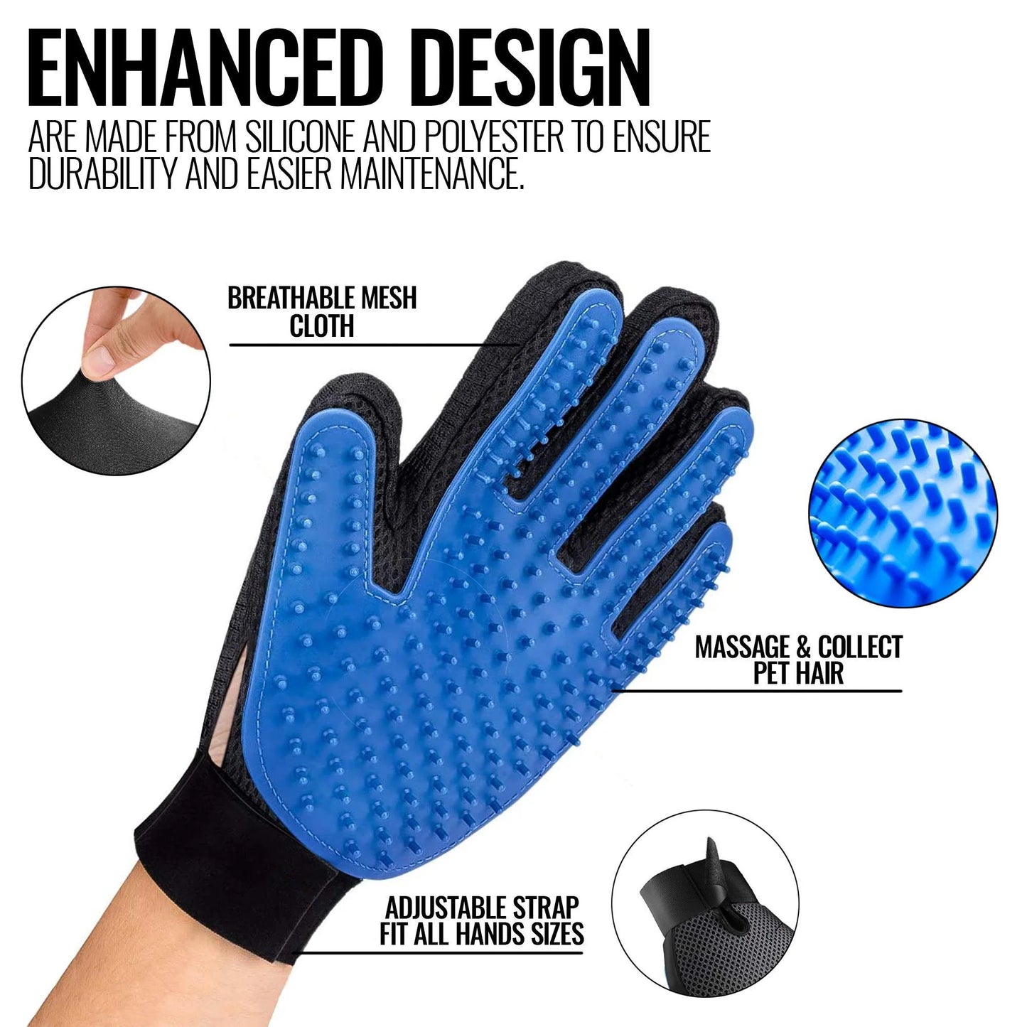 Jack & Susy™ Pet Grooming Gloves – Gentle Deshedding & Massage Gloves for Dogs, Cats & Horses (Pair)