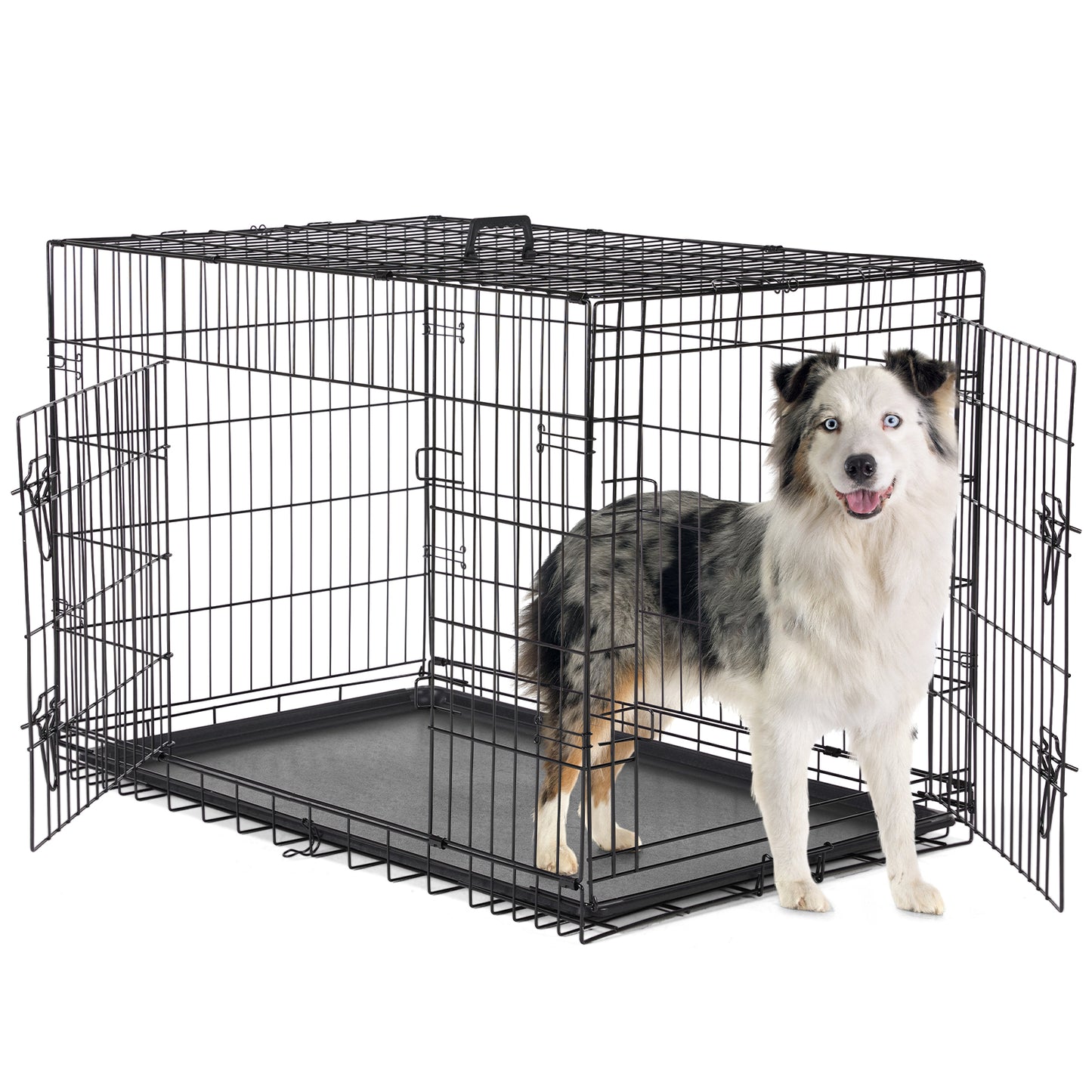 Foldable Double-Door Dog Crate β Heavy-Duty Metal Kennel with Divider & Removable Tray (Multiple Sizes)