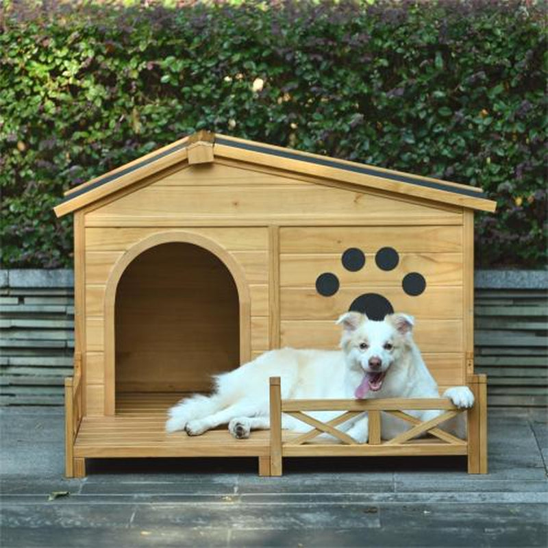 Jack & Susy™ 48" Wooden Dog House with Porch – Weatherproof Pine Kennel with Asphalt Roof for Medium Dogs (Up to 66 lbs)