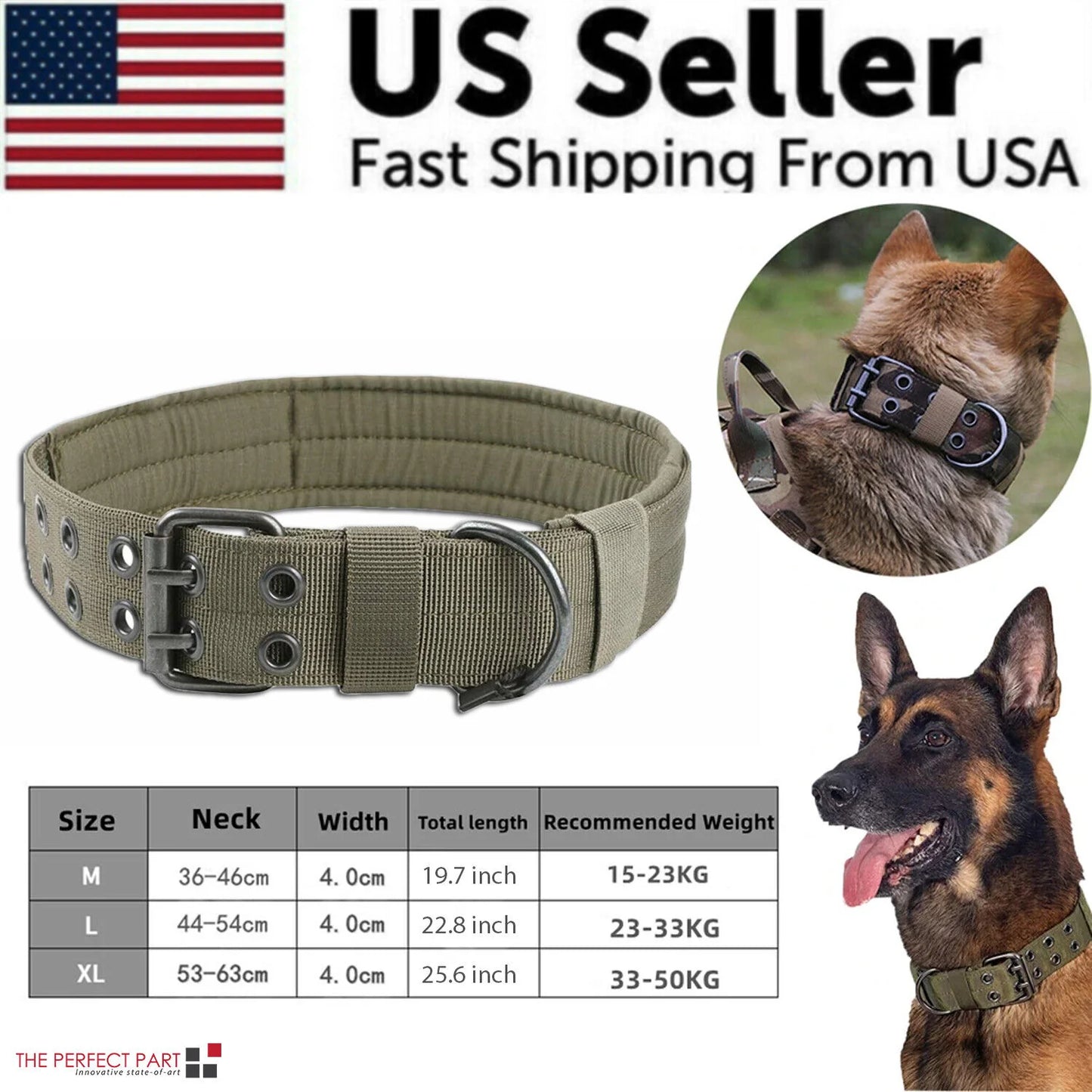 Jack & Susy™ Tactical Heavy-Duty Dog Collar – 2" Wide Military-Grade Nylon with Metal Buckle (K9 Training Collar)