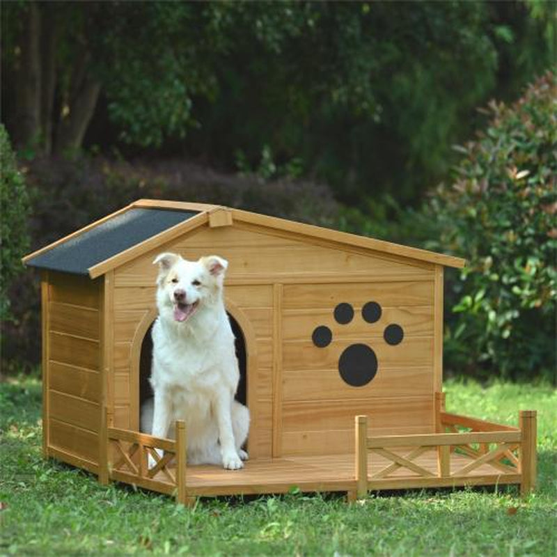 Jack & Susy™ 48" Wooden Dog House with Porch – Weatherproof Pine Kennel with Asphalt Roof for Medium Dogs (Up to 66 lbs)