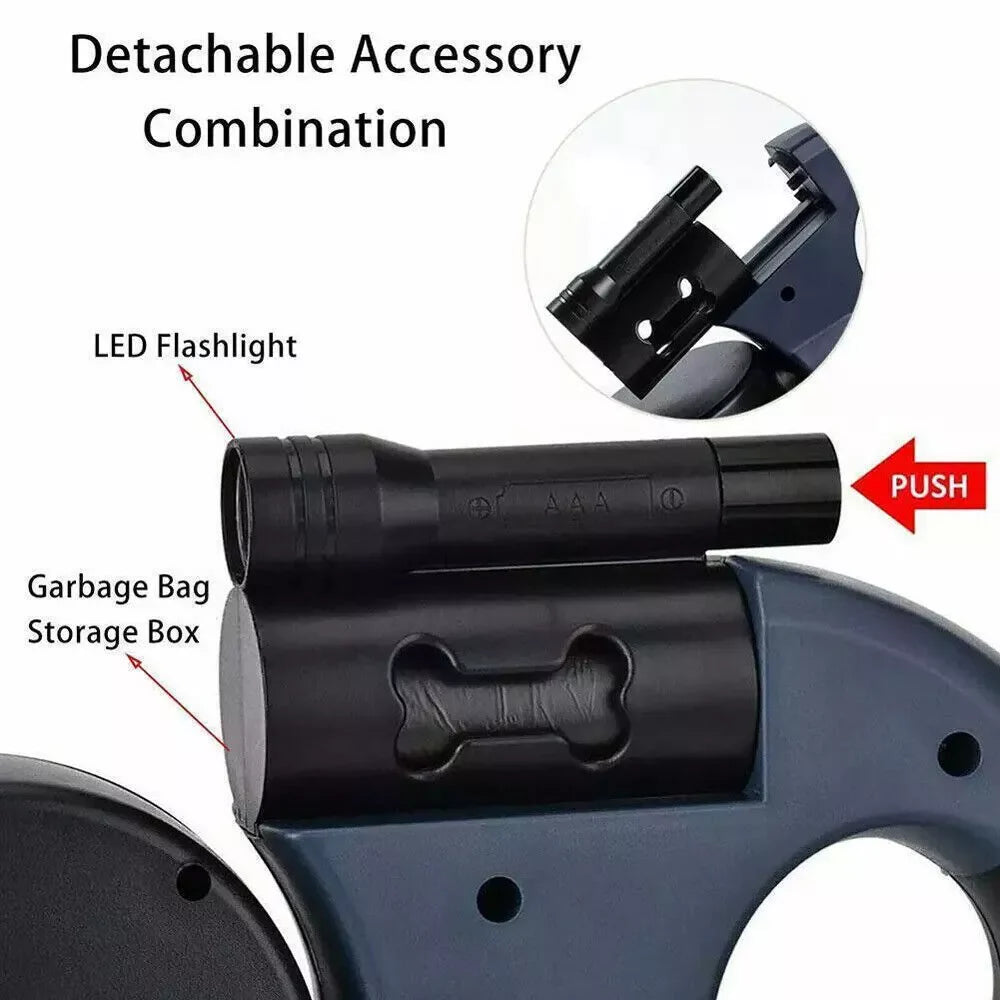 Jack & Susy™ Dual Retractable Dog Leash – 360° Tangle-Free Double Walking Lead with Reflective Strips & LED Light