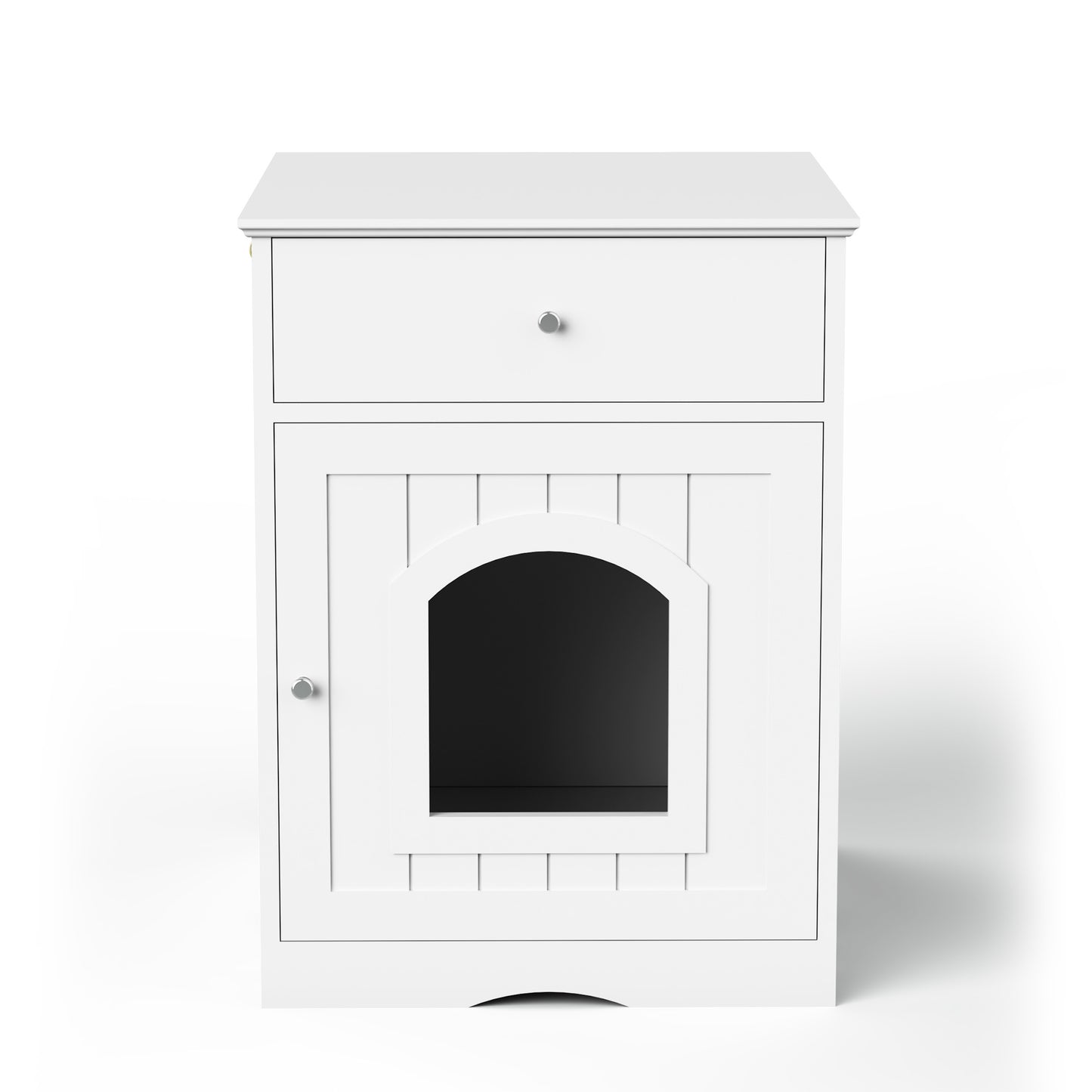 Jack & Susy™ Wooden Cat Litter Box Enclosure with Drawers – Stylish Pet House & Bedside Table for Indoor Cats (White)