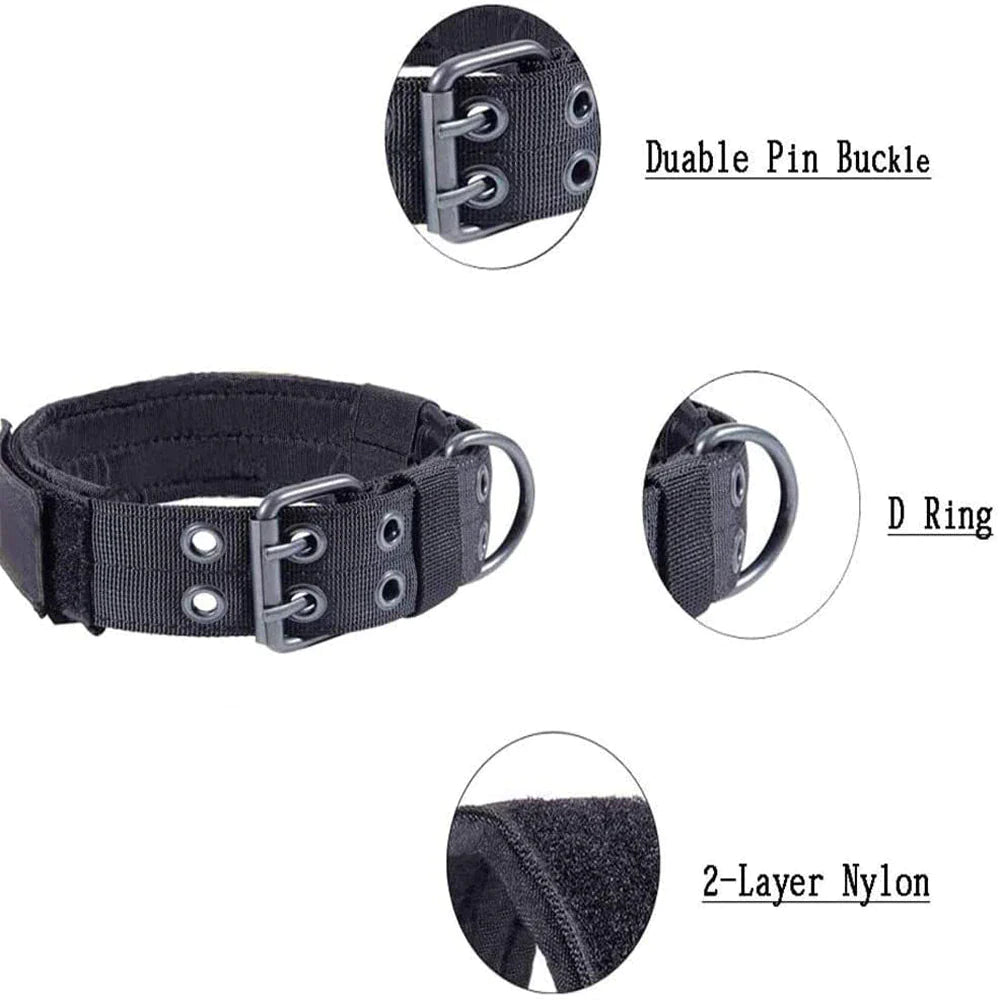 Jack & Susy™ Tactical Heavy-Duty Dog Collar – 2" Wide Military-Grade Nylon with Metal Buckle (K9 Training Collar)
