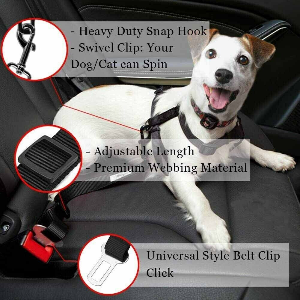2-Pack Adjustable Pet Car Seat Belts β Heavy-Duty Nylon Safety Harness for Dogs & Cats | Universal Fit, Tangle-Free, Secure Travel Restraint