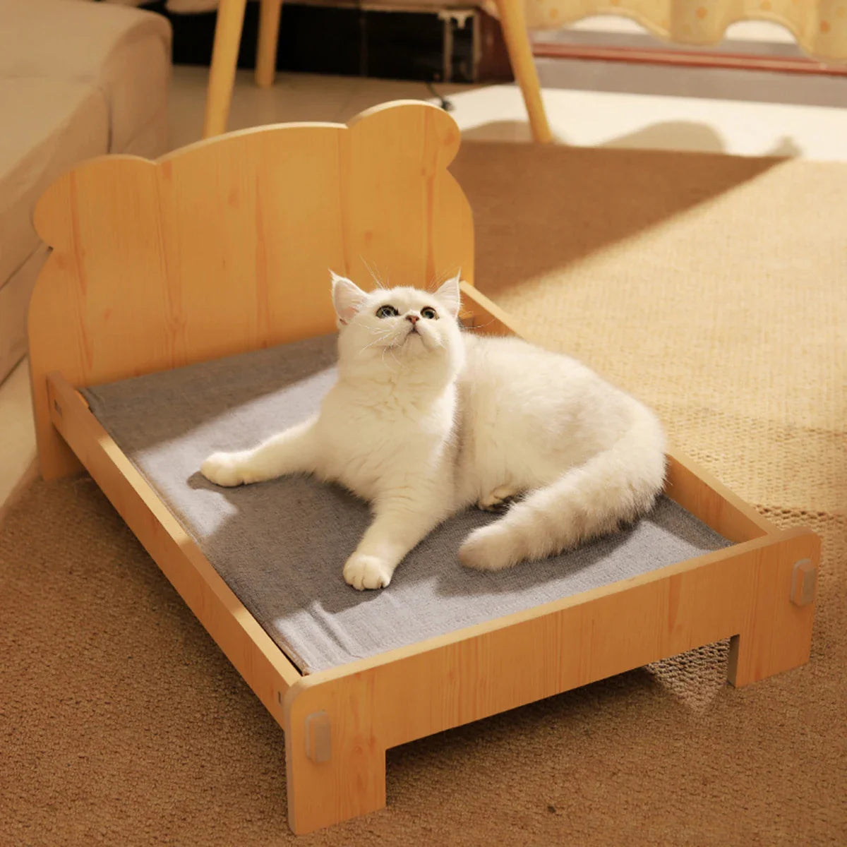 Cat & Dog Bed – Wooden Indoor Pet Furniture with Teddy Bear Pattern, Comfortable & Durable