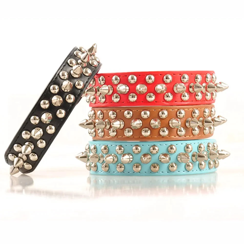 Jack & Susy™ Spiked Studded Leather Dog Collar – Adjustable PU Collar with Rivets for Small to Large Dogs