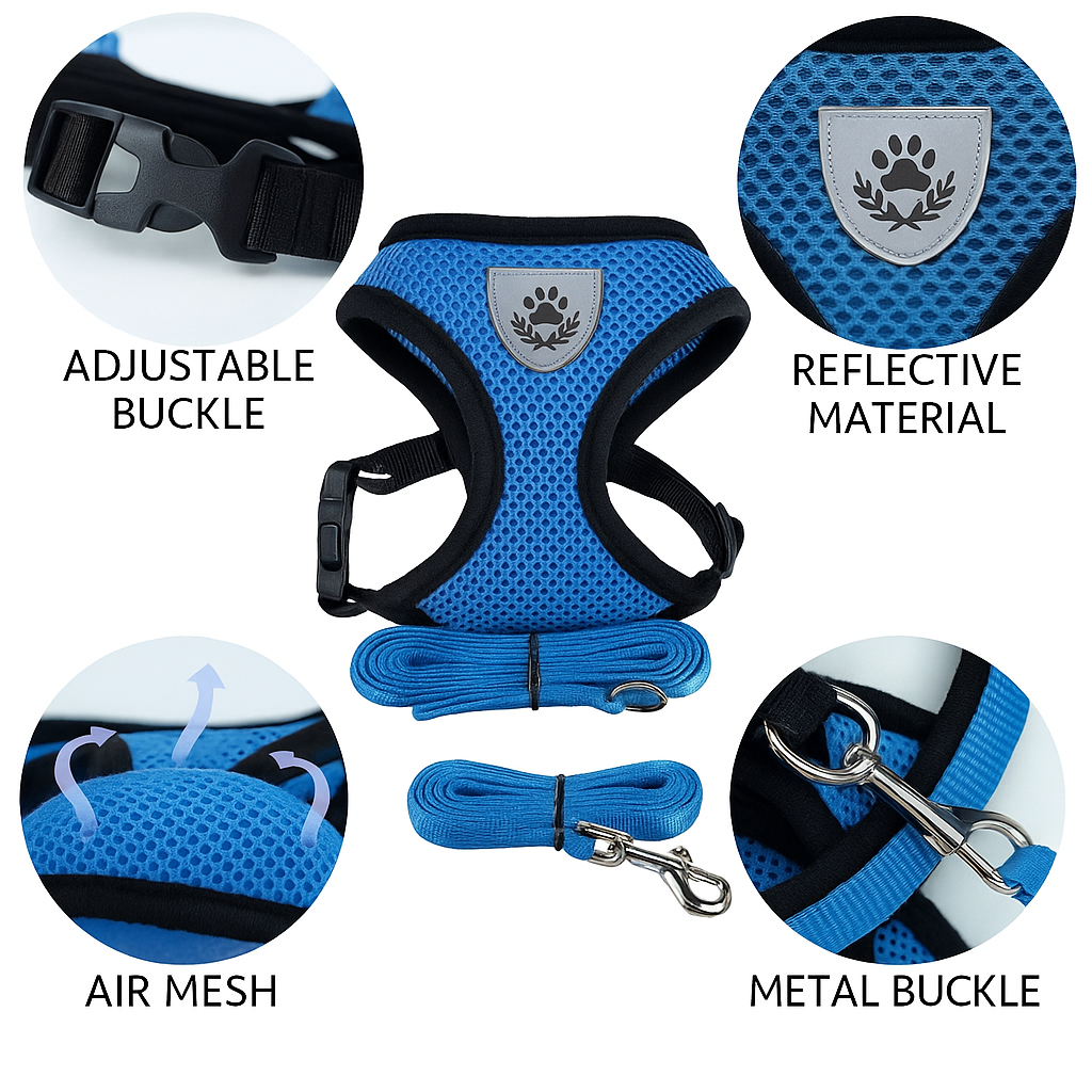 Escape-Proof Pet Harness Set β Reflective Vest with Leash for Cats & Small Dogs