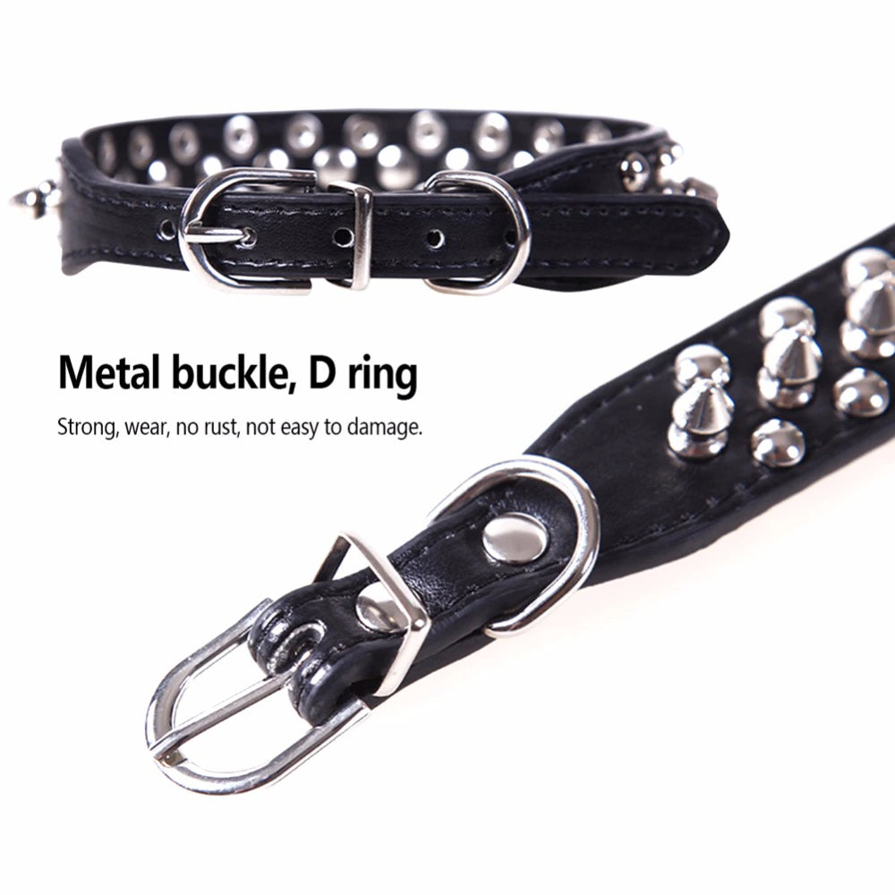 Jack & Susy™ Spiked Studded Leather Dog Collar – Adjustable PU Collar with Rivets for Small to Large Dogs
