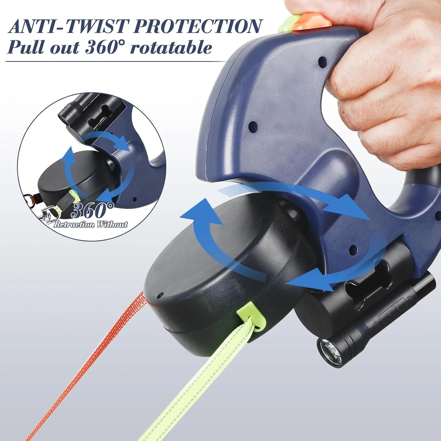 Jack & Susy™ Dual Retractable Dog Leash – 360° Tangle-Free Double Walking Lead with Reflective Strips & LED Light