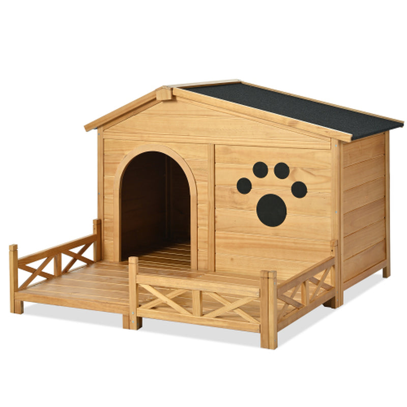 Jack & Susy™ 48" Wooden Dog House with Porch – Weatherproof Pine Kennel with Asphalt Roof for Medium Dogs (Up to 66 lbs)