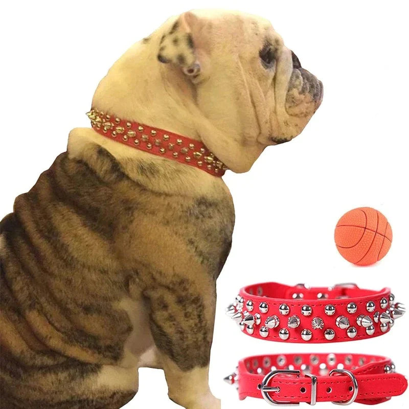 Jack & Susy™ Spiked Studded Leather Dog Collar – Adjustable PU Collar with Rivets for Small to Large Dogs