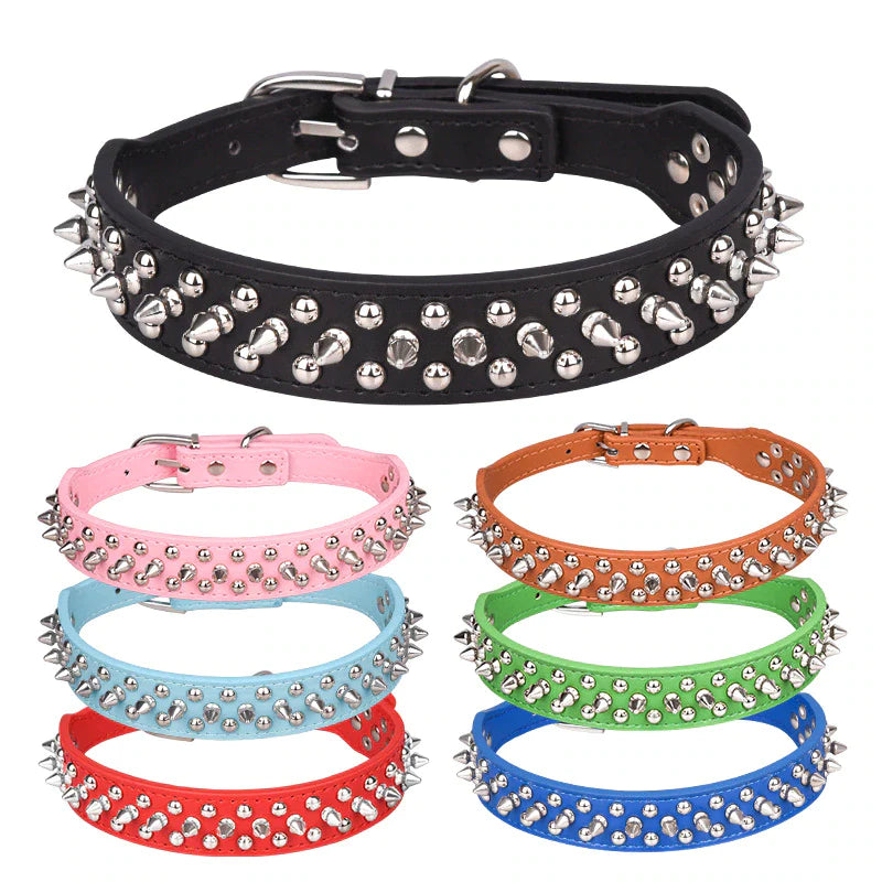 Jack & Susy™ Spiked Studded Leather Dog Collar – Adjustable PU Collar with Rivets for Small to Large Dogs