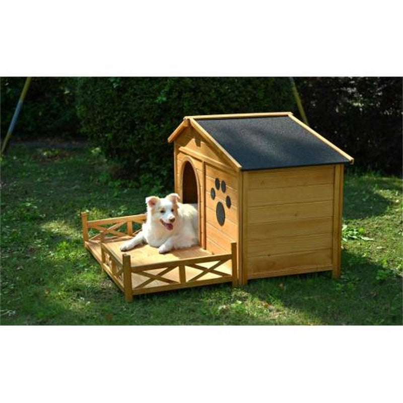 Jack & Susy™ 48" Wooden Dog House with Porch – Weatherproof Pine Kennel with Asphalt Roof for Medium Dogs (Up to 66 lbs)