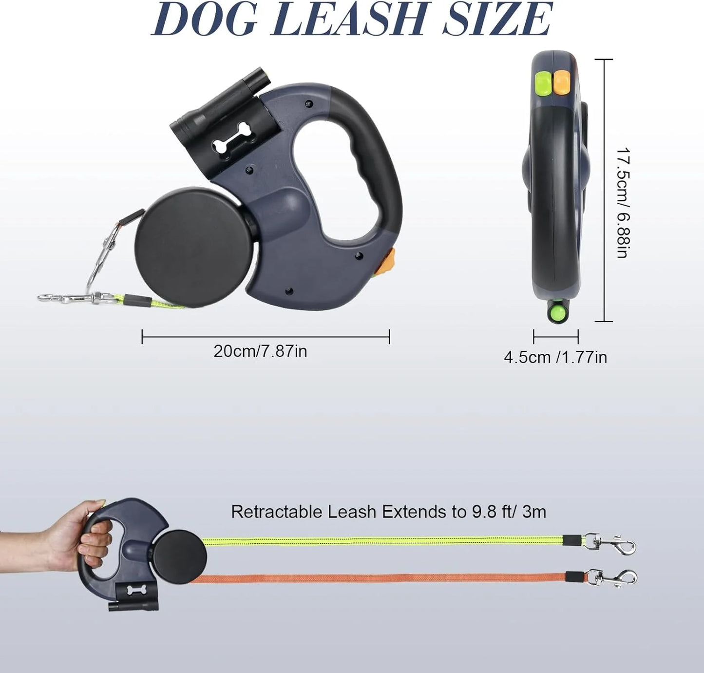 Jack & Susy™ Dual Retractable Dog Leash – 360° Tangle-Free Double Walking Lead with Reflective Strips & LED Light