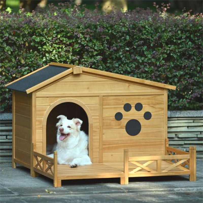 Jack & Susy™ 48" Wooden Dog House with Porch – Weatherproof Pine Kennel with Asphalt Roof for Medium Dogs (Up to 66 lbs)