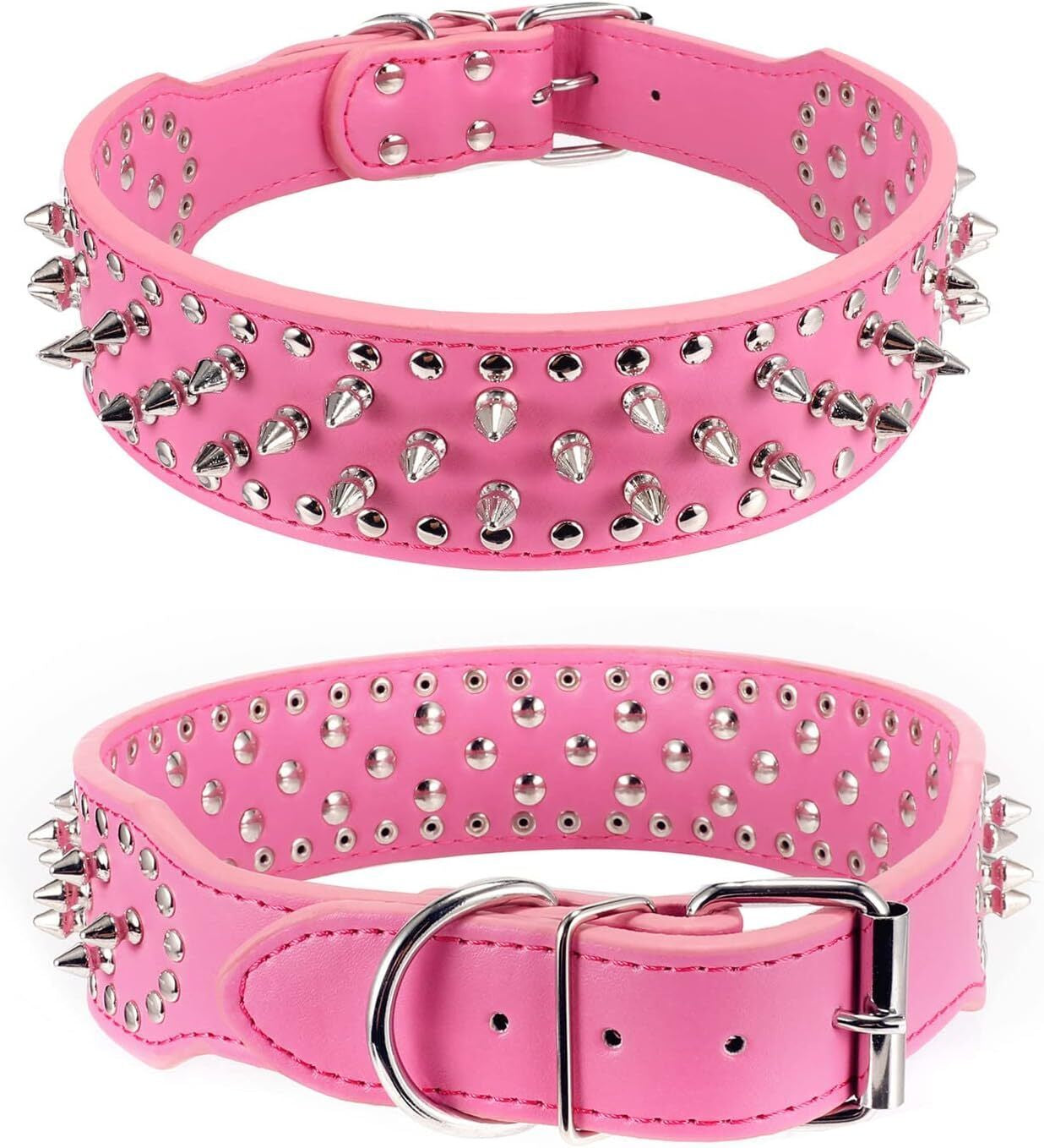 Jack & Susy™ Spiked Studded Leather Dog Collar – Adjustable PU Collar with Rivets for Small to Large Dogs