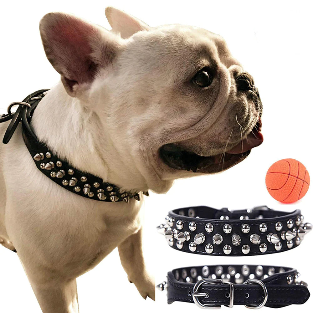Jack & Susy™ Spiked Studded Leather Dog Collar – Adjustable PU Collar with Rivets for Small to Large Dogs